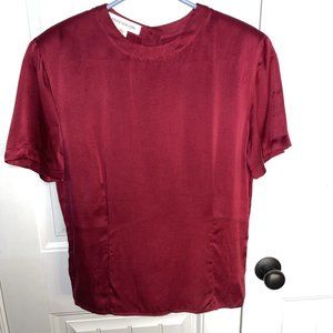 Women’s SZ 8 Jones New York 100% Silk Dark Red Short Sleeve Blouse Shirt